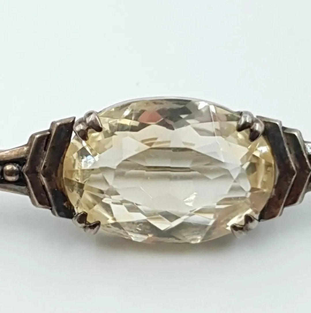 Art Deco Citrine Brooch Silver Bar Brooch with a large gemstone - Image 4