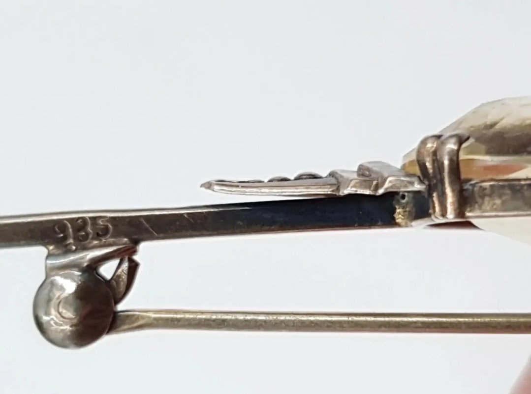 Art Deco Citrine Brooch Silver Bar Brooch with a large gemstone - Image 2