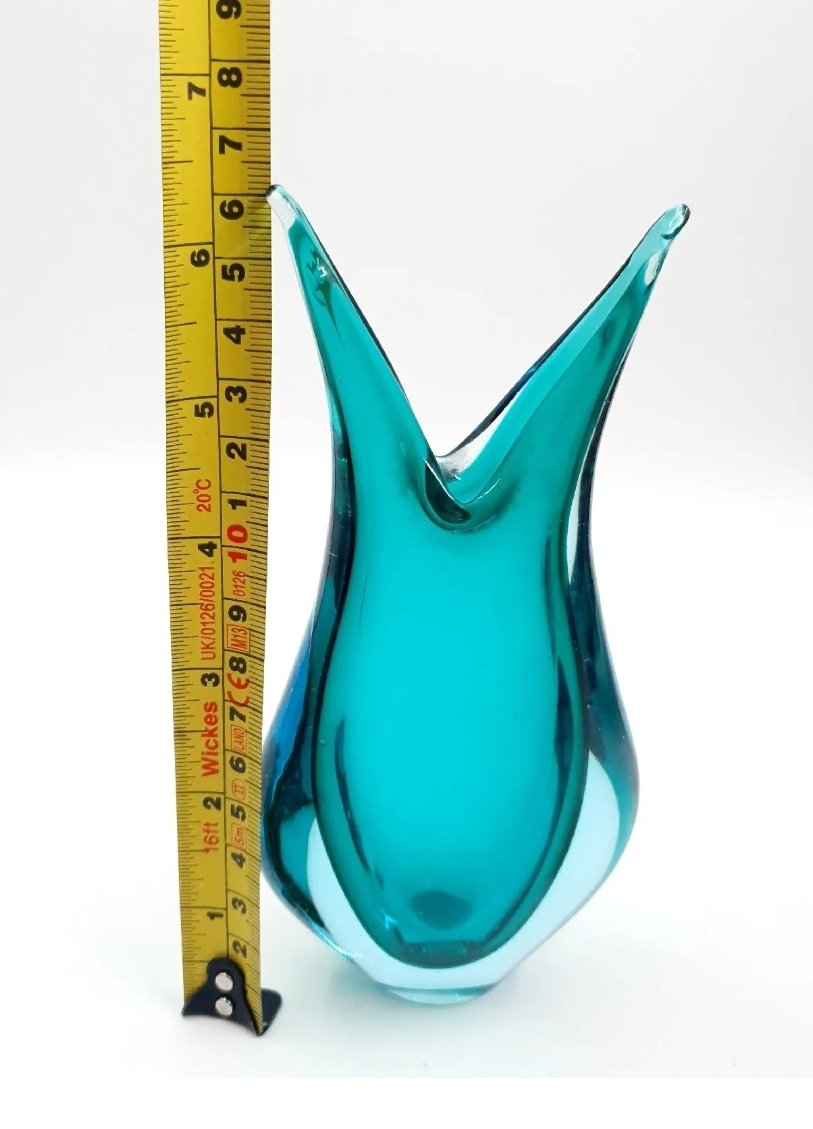 Vintage Murano Glass Beak Vase in Teal Blue ~ 16cm C 1960s - Image 2