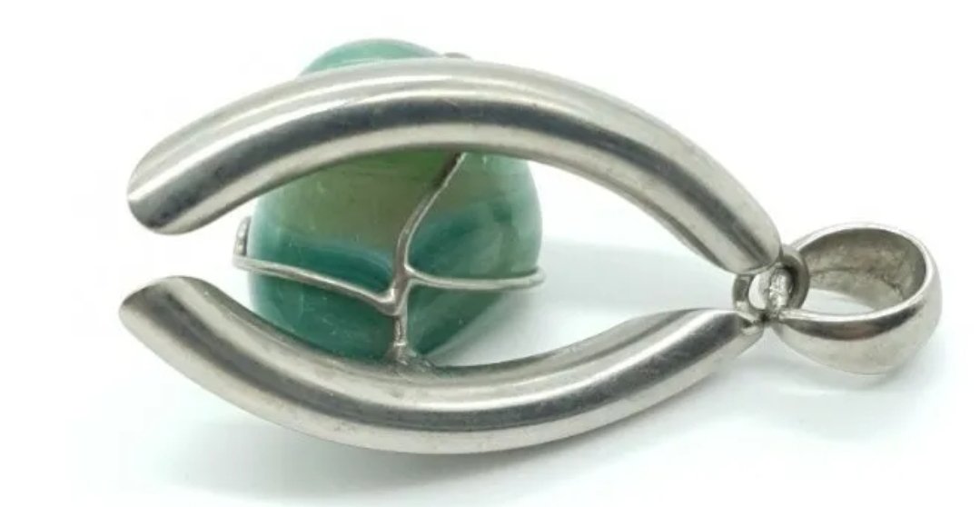 Green Agate Pendant Sterling Silver Wrapped Artisan Made Statement Piece - Image 5