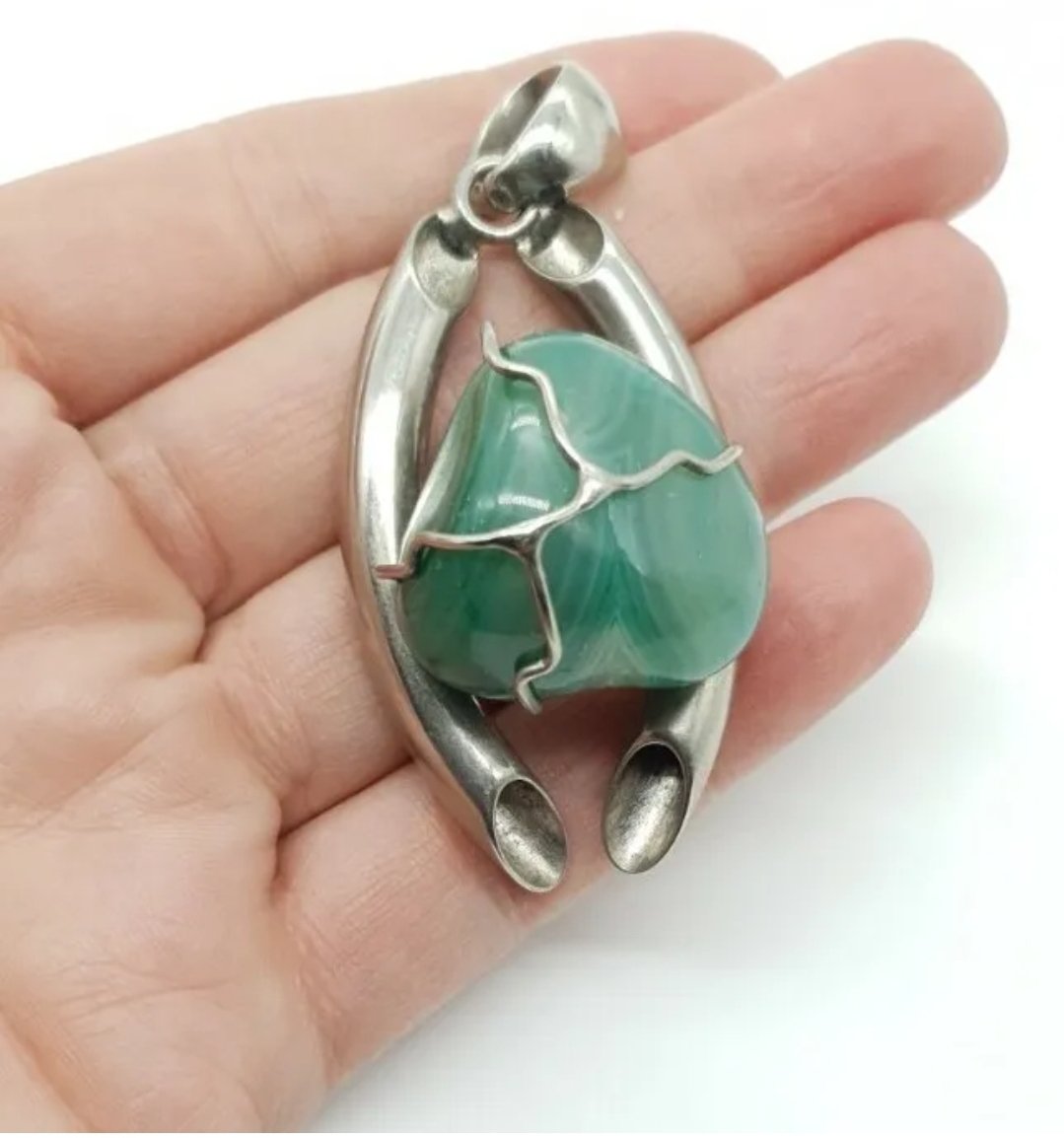 Green Agate Pendant Sterling Silver Wrapped Artisan Made Statement Piece - Image 2