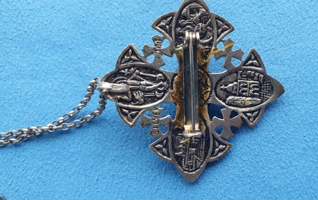 Jerusalem Cross Pendant 900 Silver Cannetille Decoration Brooch - Image 3