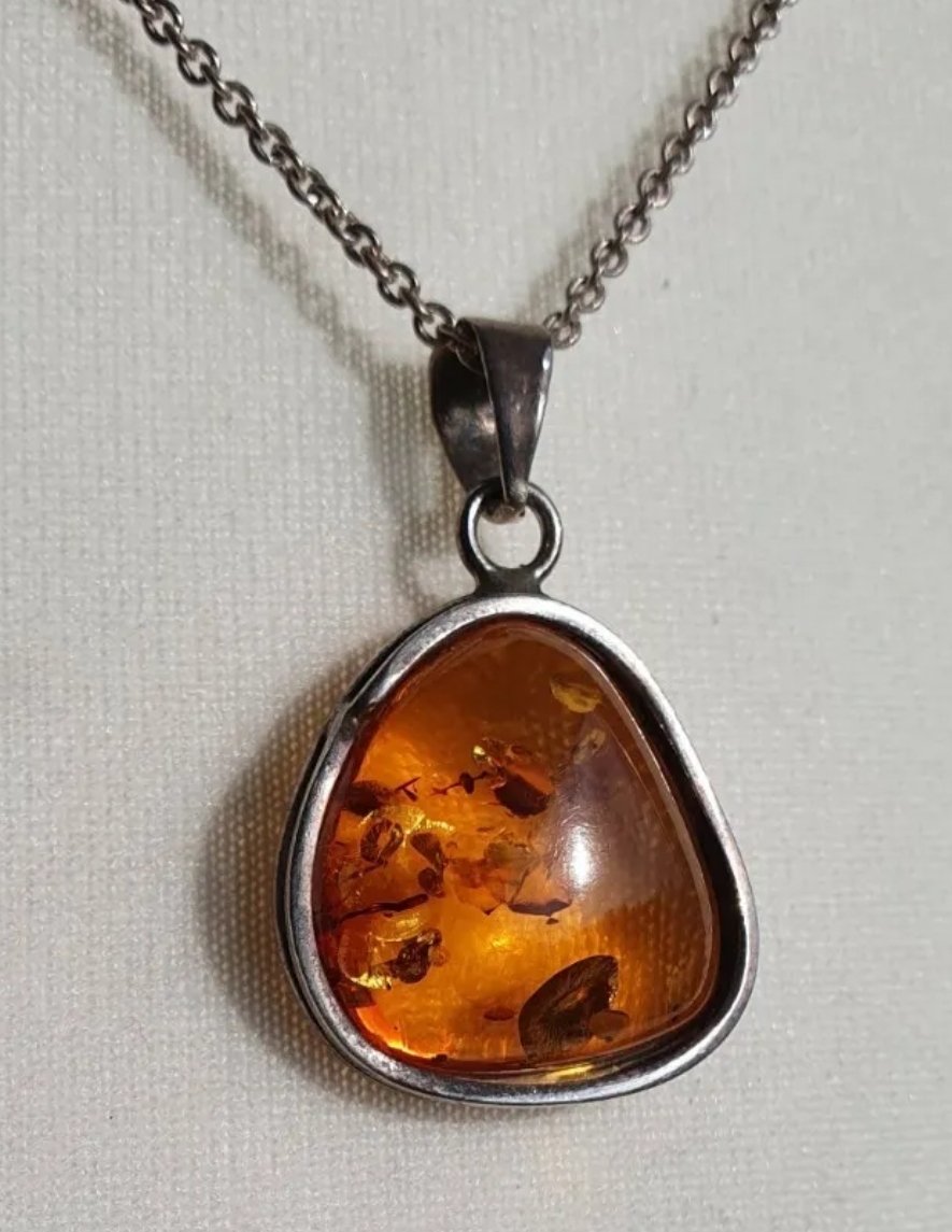 Vintage Amber Necklace Sterling Silver