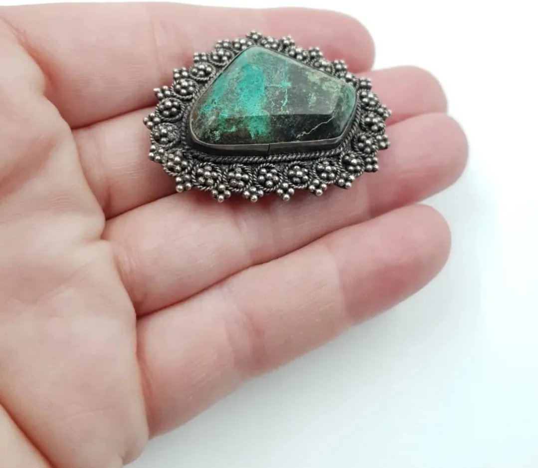 Eilat Gemstone Pendant Brooch Sterling Silver Mount from Israel - Image 3