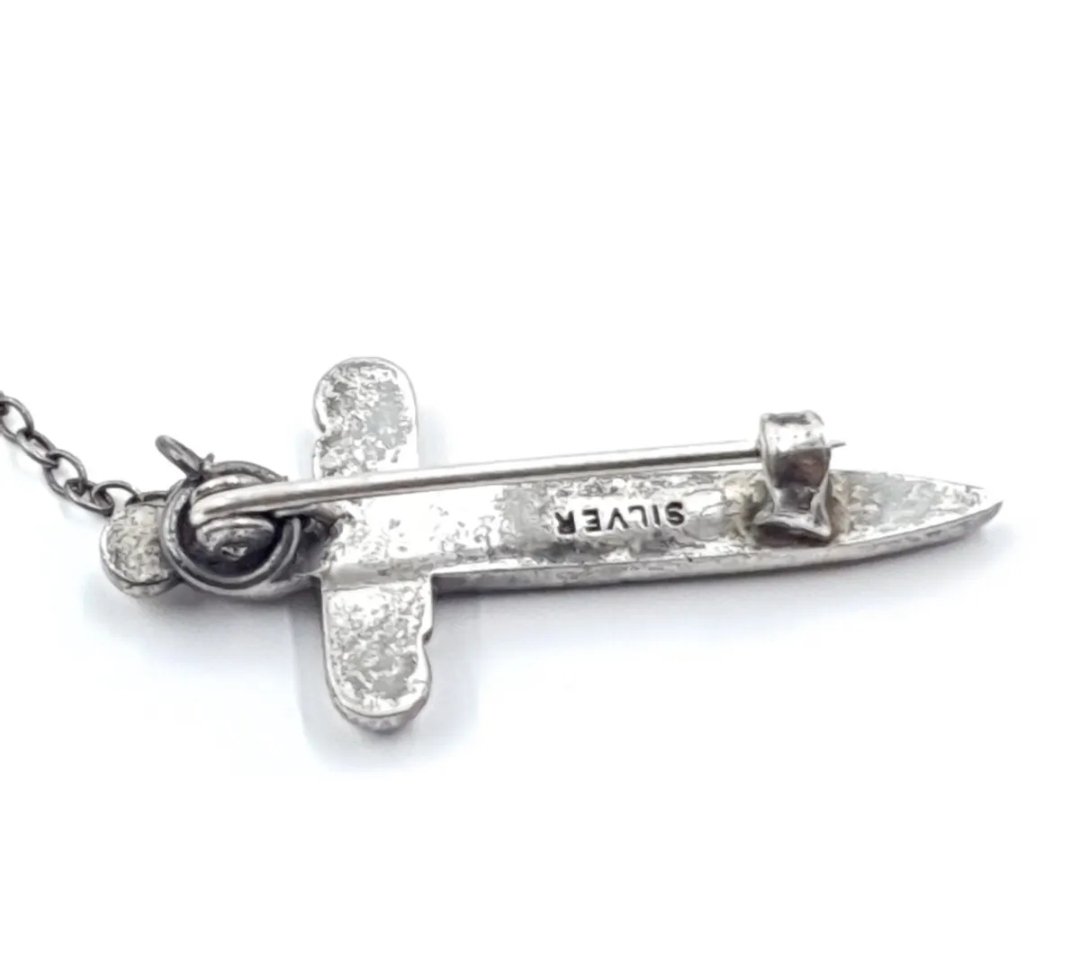 Art Deco Dagger Brooch in Sterling Silver with Clear Paste - Image 2