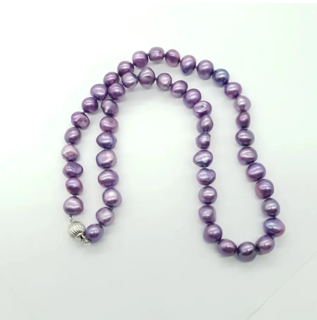 Purple Pearl Necklace Sterling Silver Dyed Freshwater Pearls - Image 2