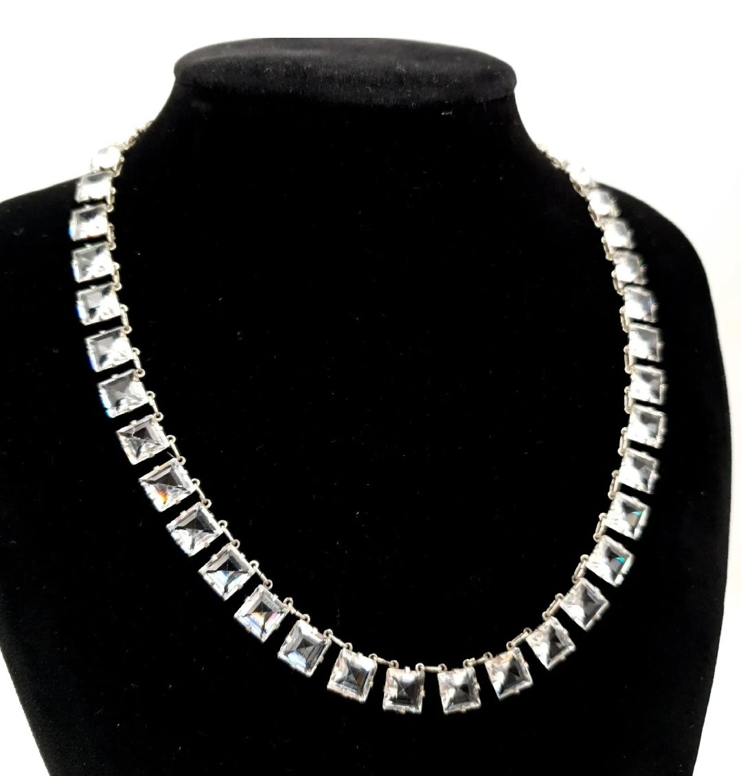 Art Deco Open Back Rivière Necklace 1920s Clear Paste - Image 2