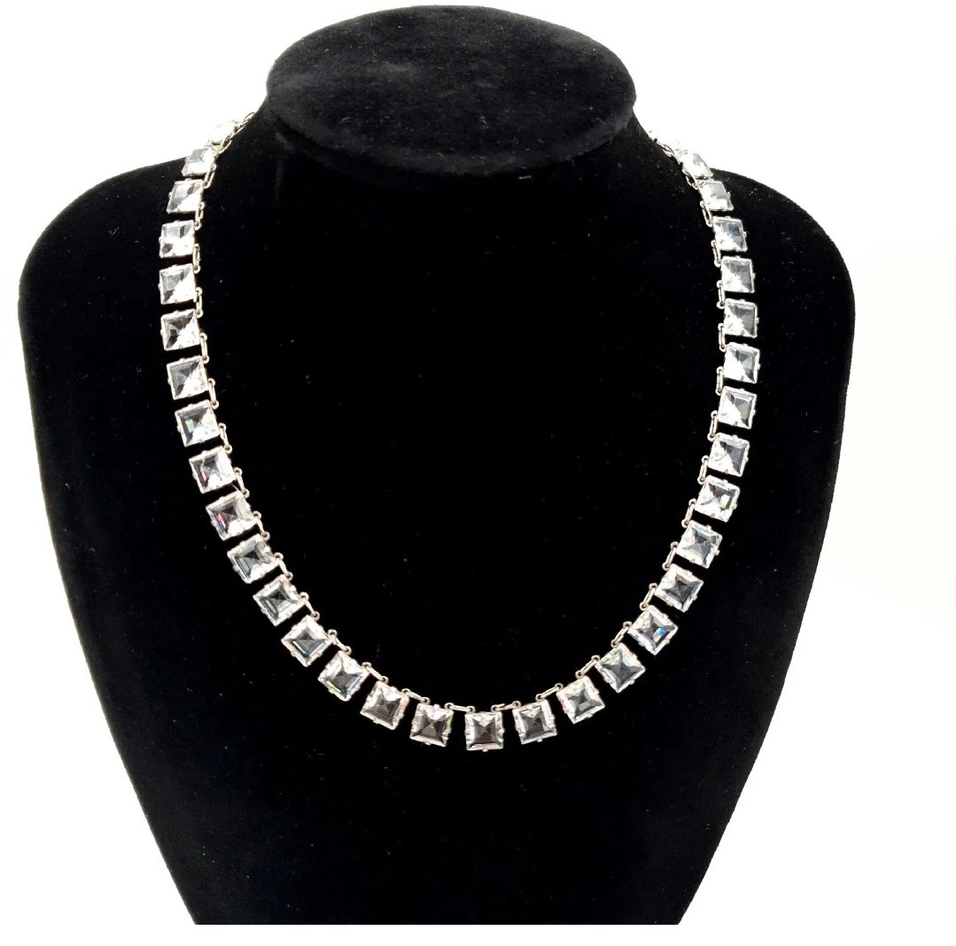Art Deco Open Back Rivière Necklace 1920s Clear Paste