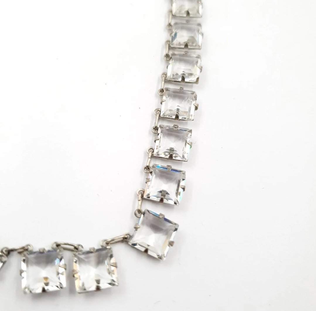 Art Deco Open Back Rivière Necklace 1920s Clear Paste - Image 4