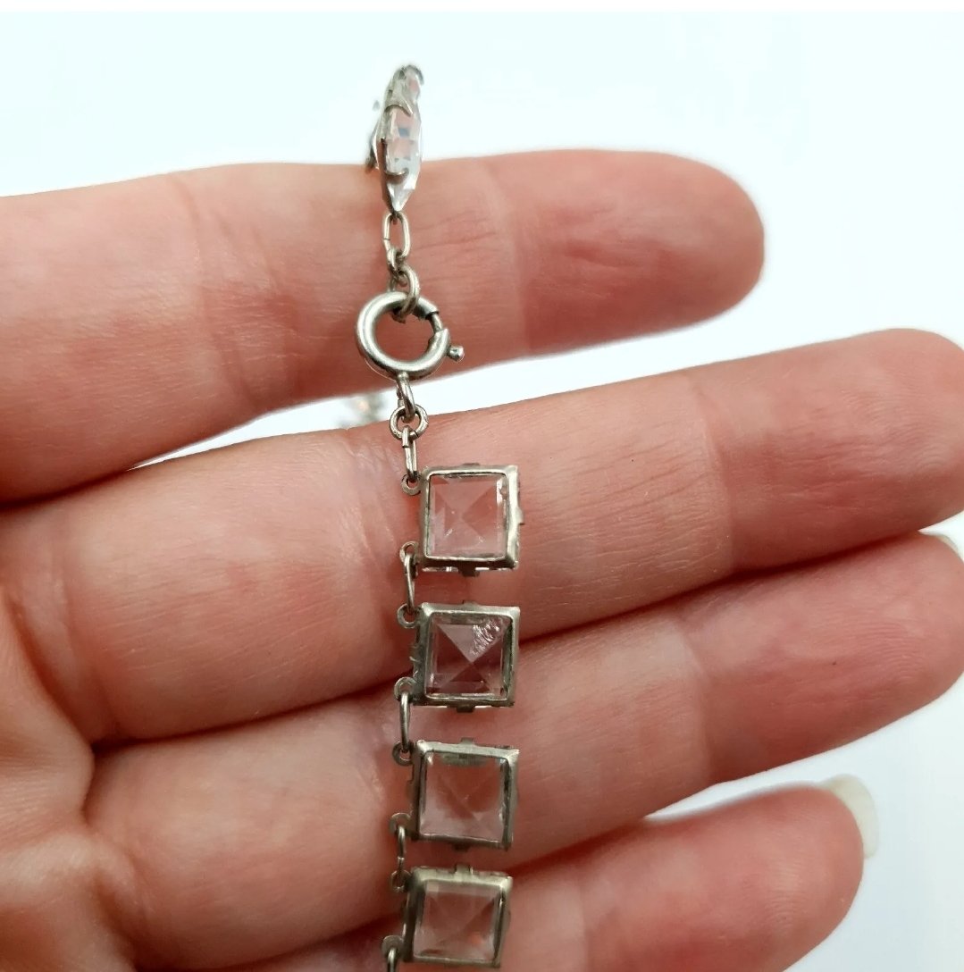 Art Deco Open Back Rivière Necklace 1920s Clear Paste - Image 5