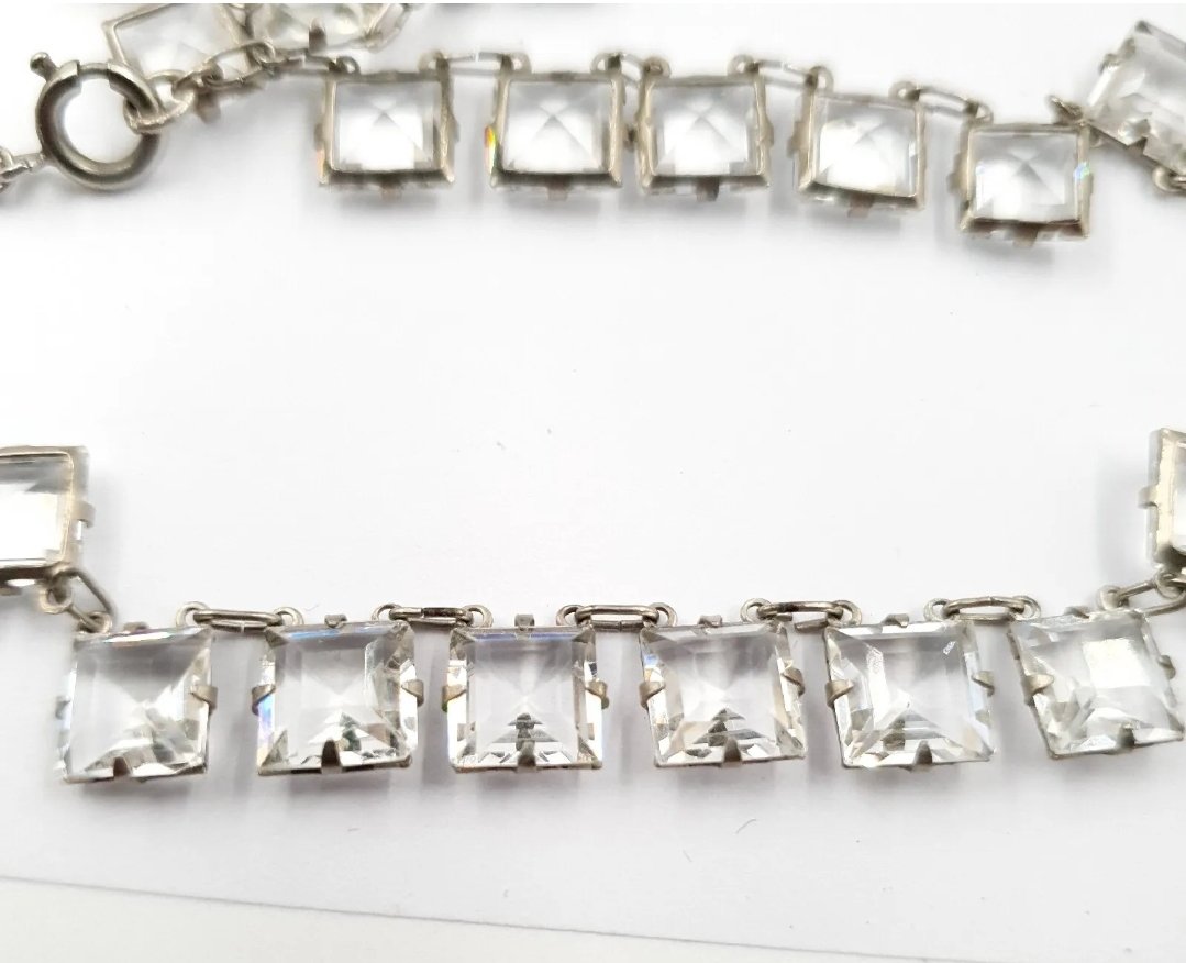 Art Deco Open Back Rivière Necklace 1920s Clear Paste - Image 3