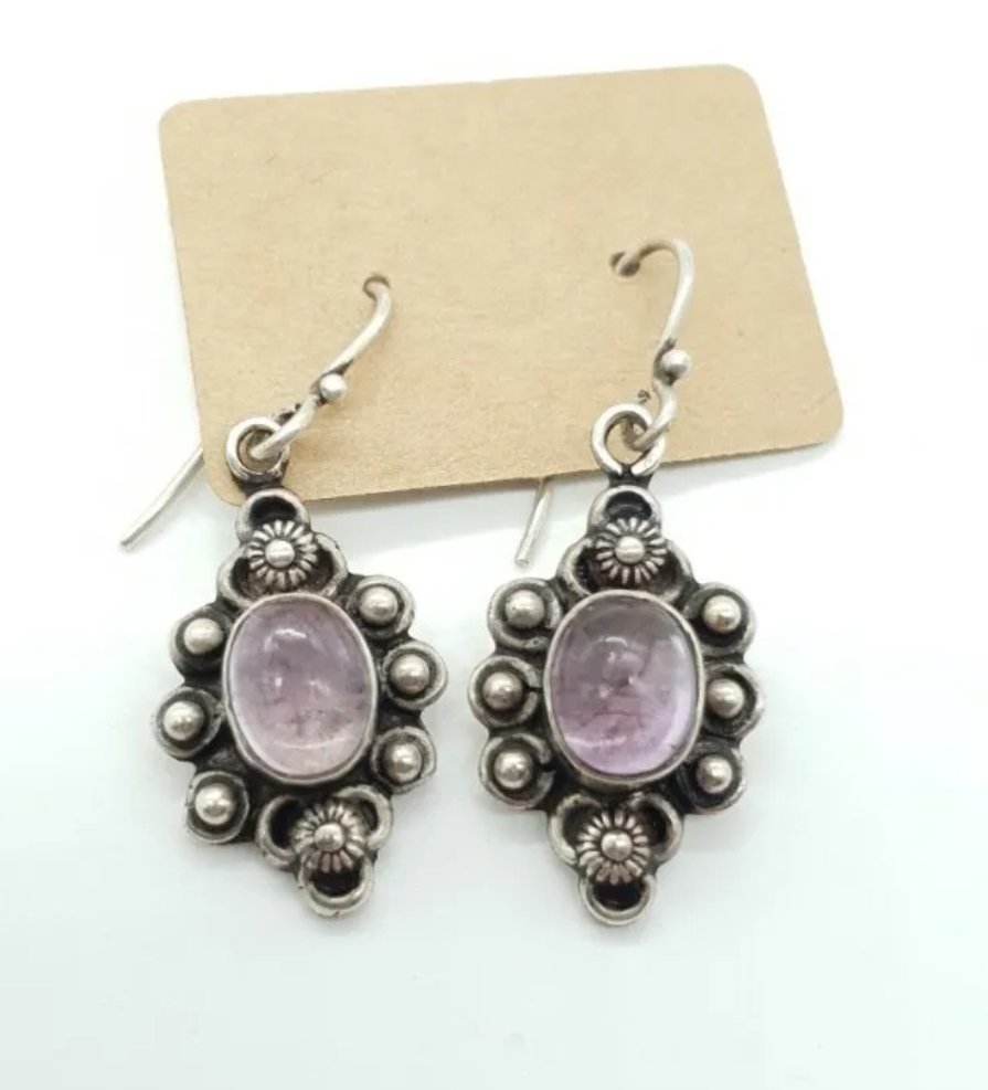 Vintage Amethyst Earrings Sterling Silver