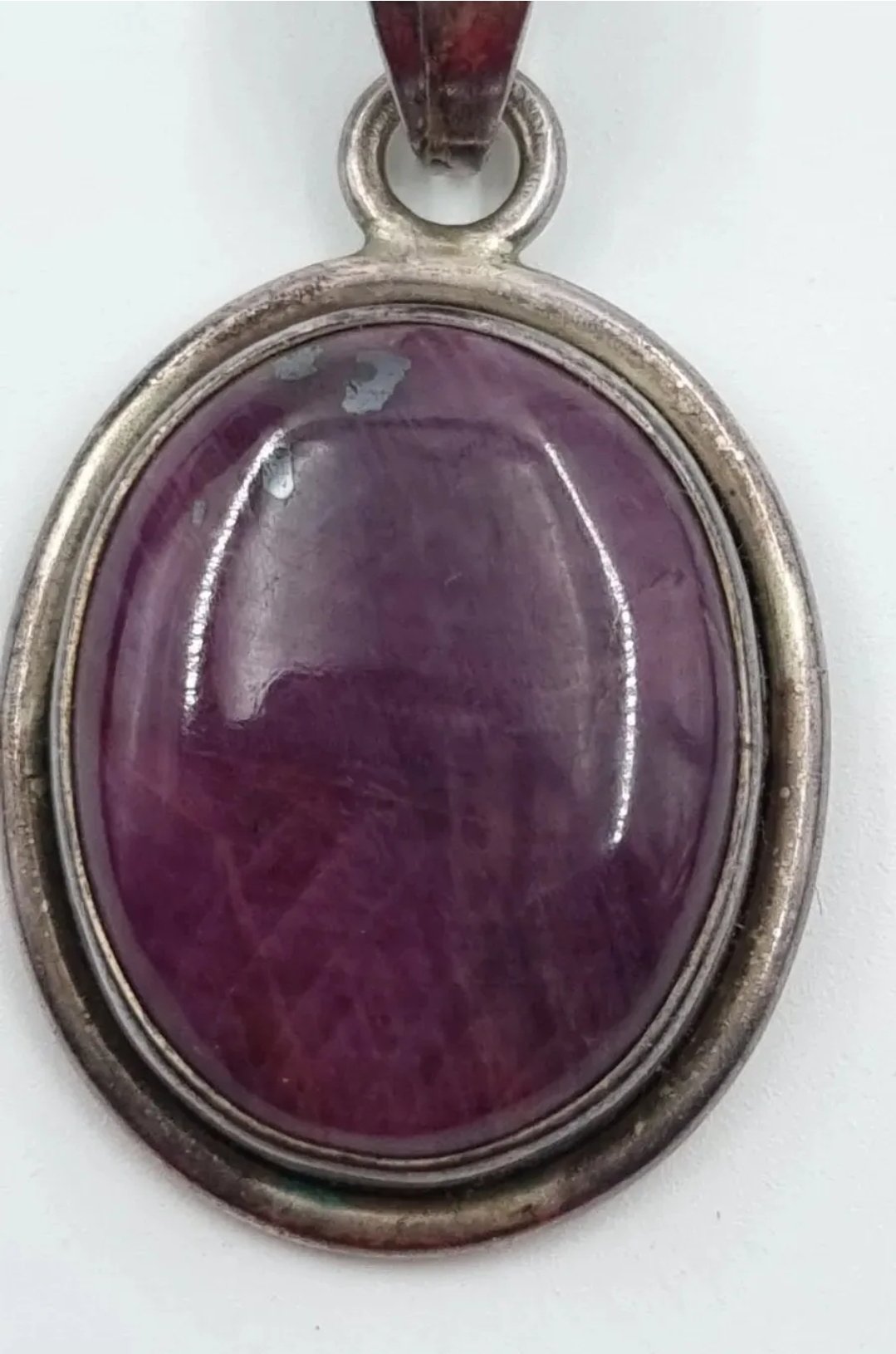 Purple Ruby Pendant Sterling Silver Mount Lab Created Opaque Gemstone - Image 5