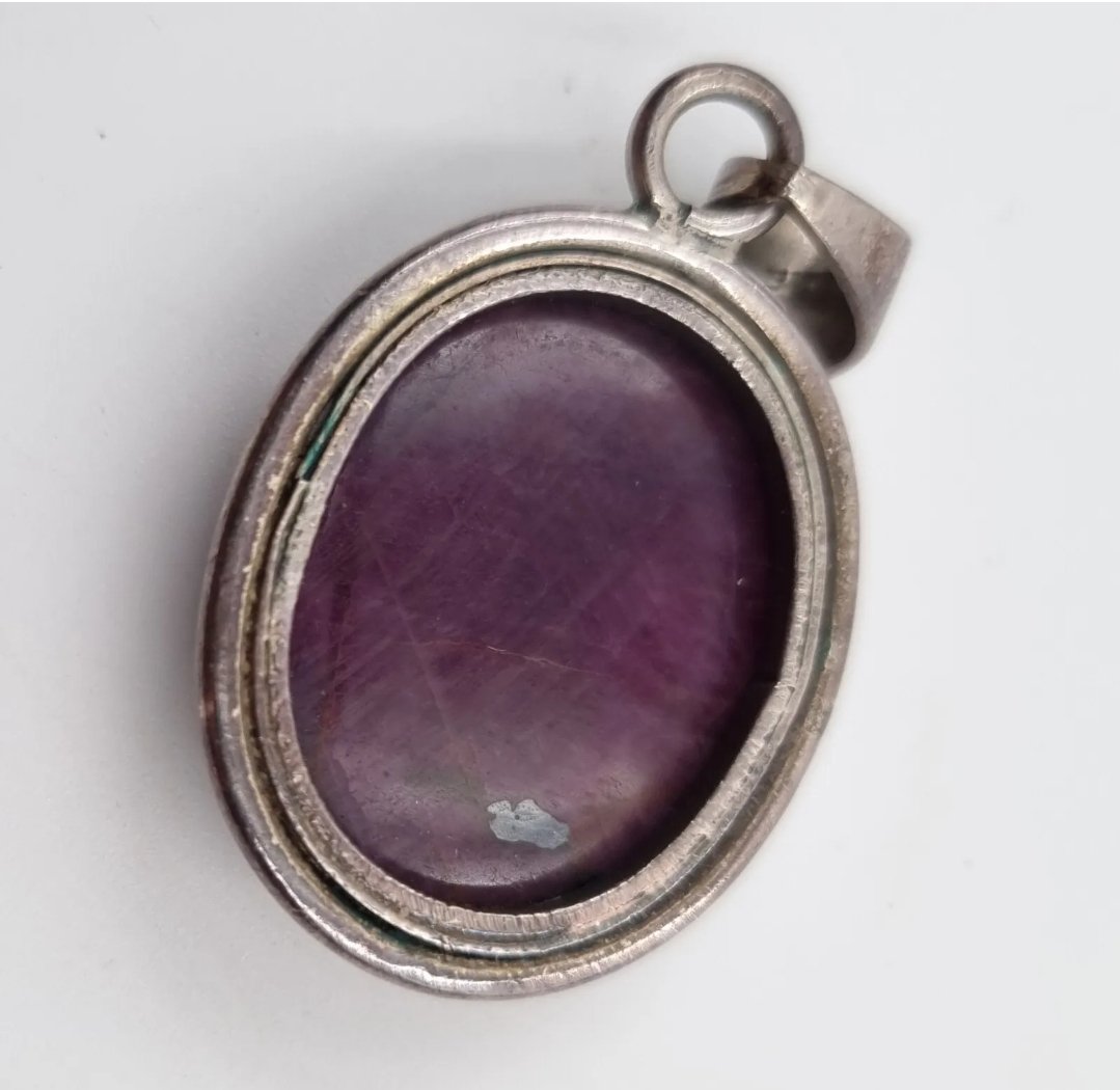 Purple Ruby Pendant Sterling Silver Mount Lab Created Opaque Gemstone - Image 3