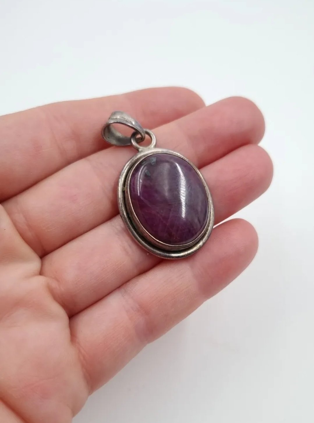 Purple Ruby Pendant Sterling Silver Mount Lab Created Opaque Gemstone - Image 4