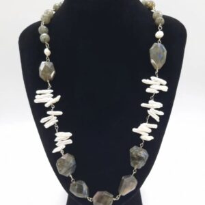 Labradorite & Baroque Stick Pearl Necklace