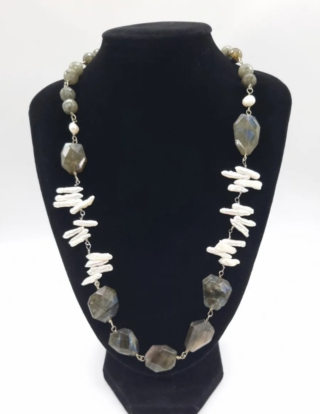 Labradorite & Baroque Stick Pearl Necklace