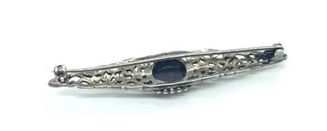 Vintage Silver Onyx Bar Brooch c1930s - Image 2