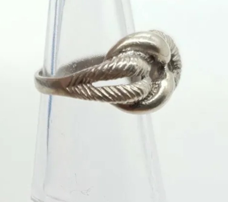 Mid Century Ring Sterling Silver Textured Knot Design Size M (6) - Image 3