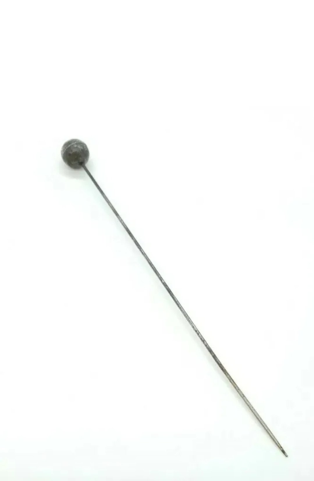 Antique Long Hat Pin Victorian with Silver Ball & Ornate Etched Design - Image 2