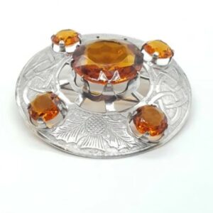 Large Victorian Tartan Brooch Decorated with Thistles & Celtic Emblems