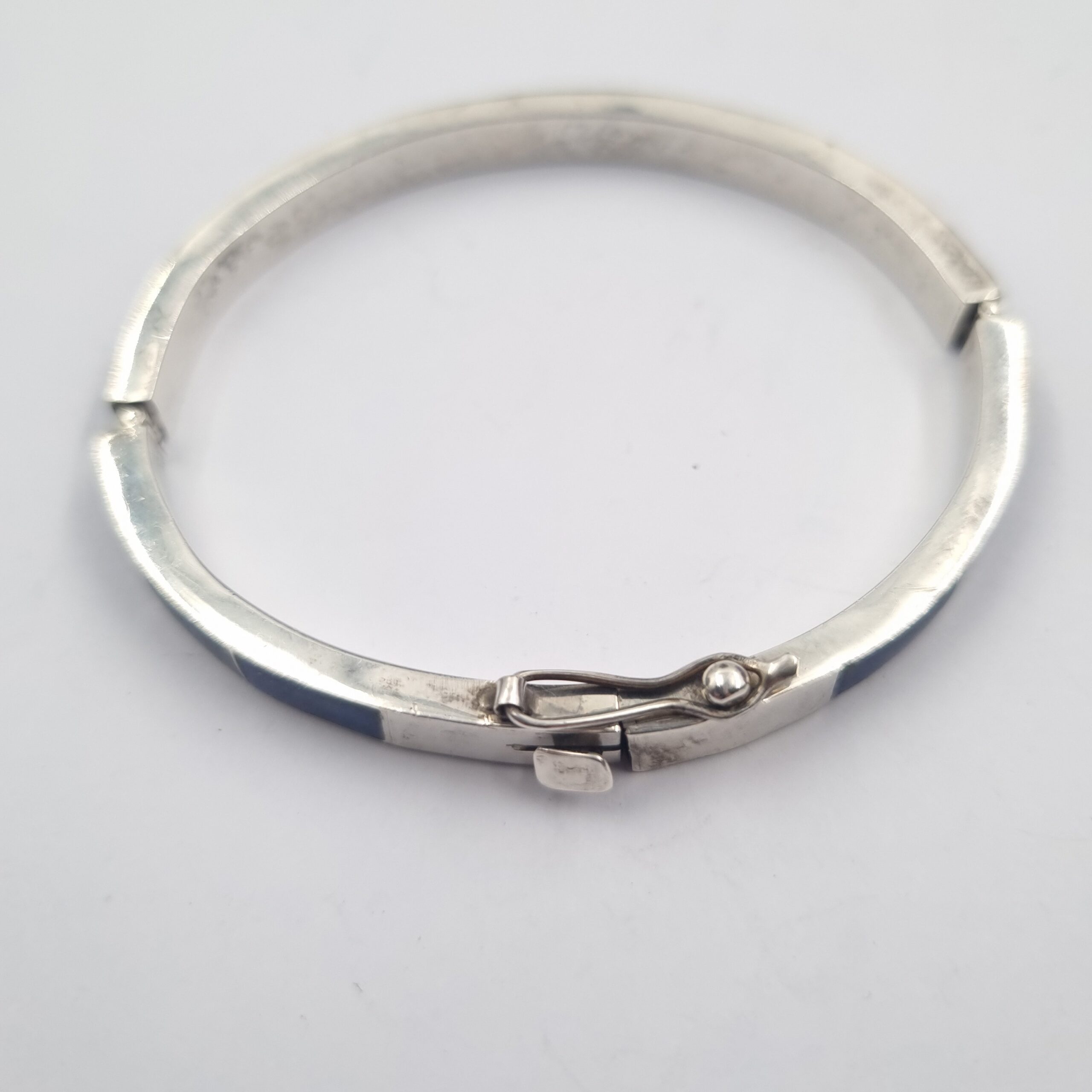 Lapis Lazuli Hinged Bangle Silver Vintage Marked Plata - Image 3