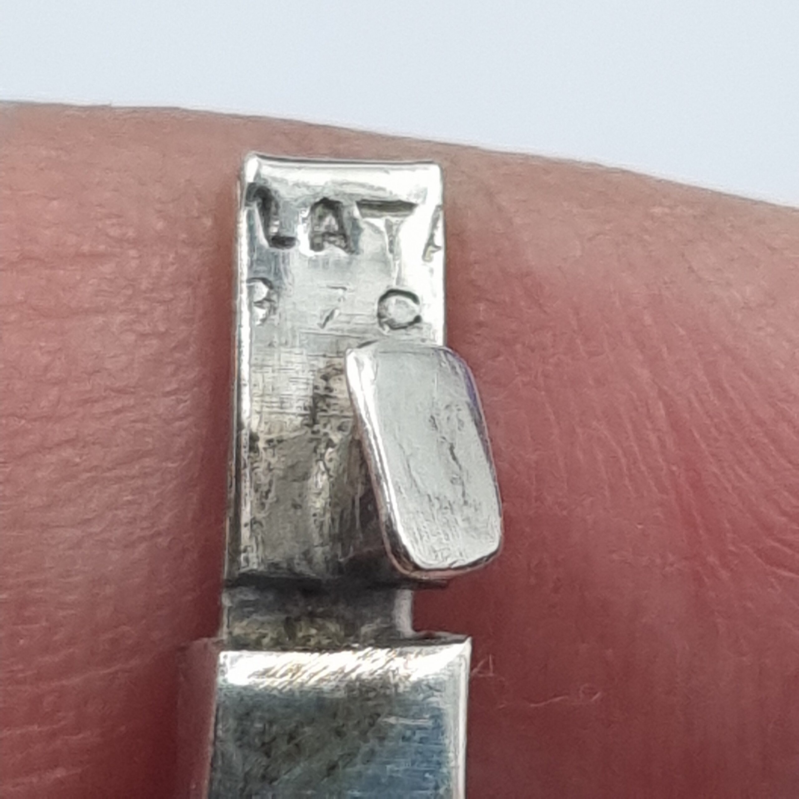 Lapis Lazuli Hinged Bangle Silver Vintage Marked Plata - Image 6