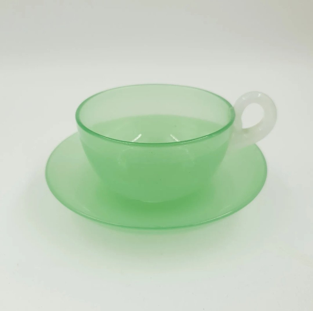 Steuben Rosaline Teacups Saucers & Plates + 3 Stevens & Williams Plates - Image 2