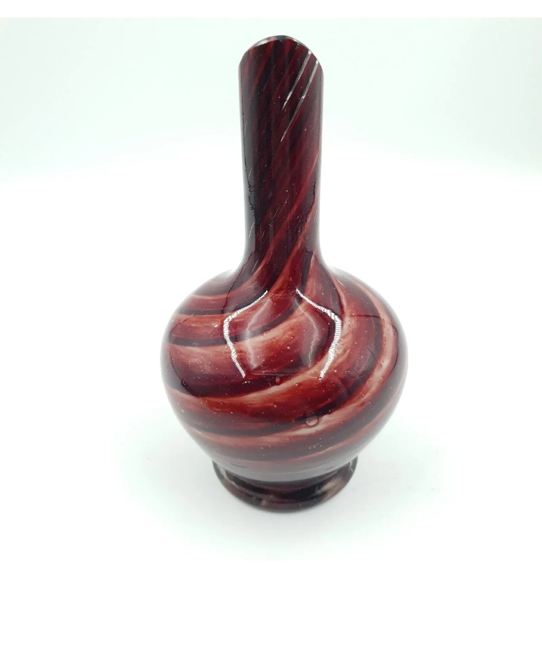 Cased Glass Jug Signed in Red & White Swirl Design & Applied Handle. - Image 3