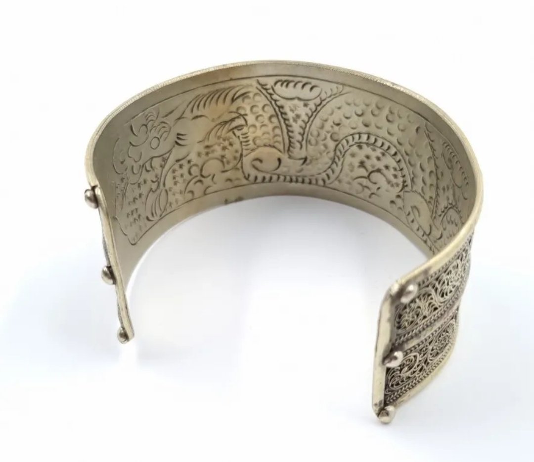 Tibetan Cuff Bangle Dragon Engraving Wide Vintage Bracelet - Image 4