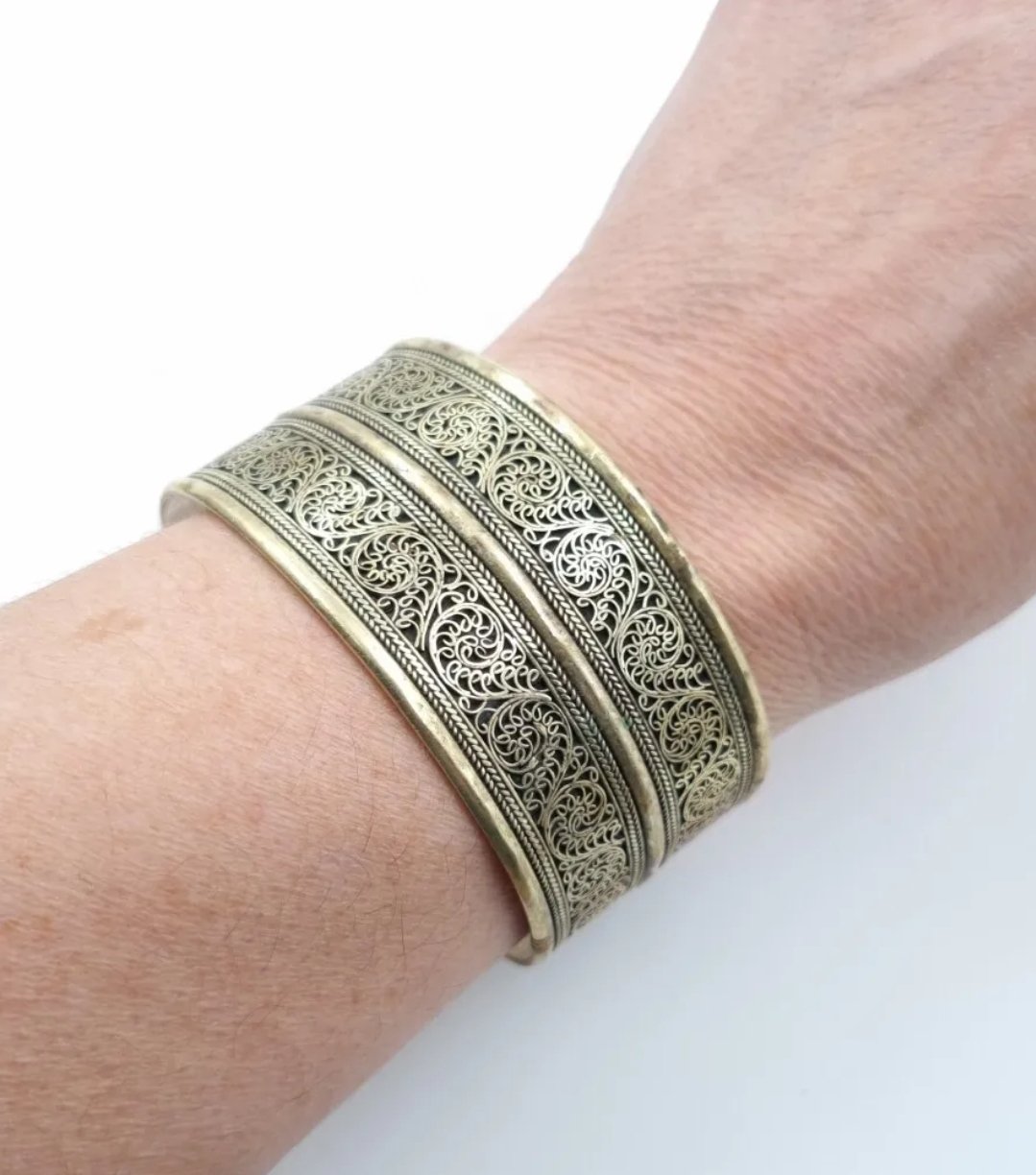 Tibetan Cuff Bangle Dragon Engraving Wide Vintage Bracelet - Image 3