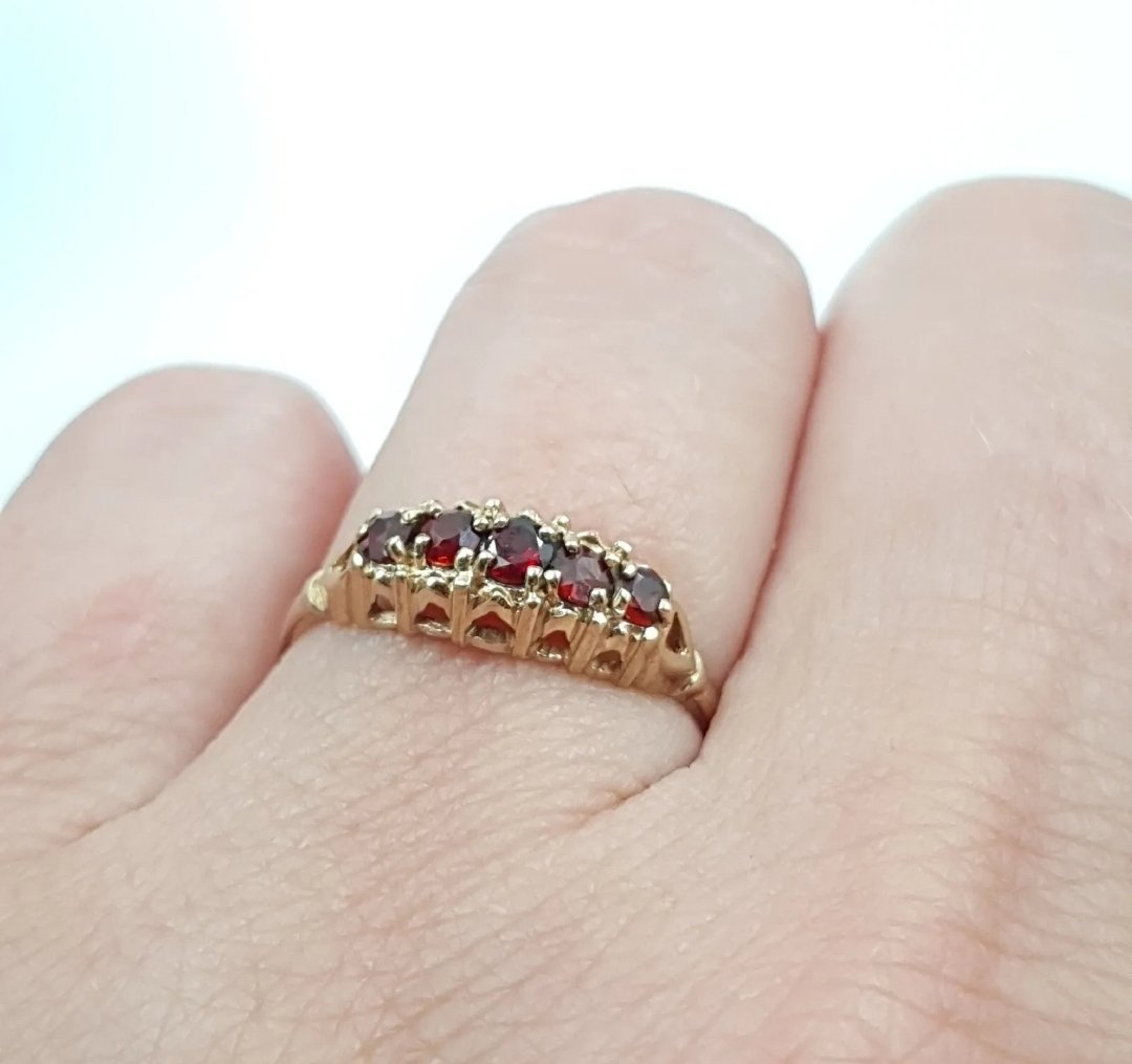Gold Eternity Ring 9 Ct Size P.5 (7 3/4) Red Stones Hallmarked - Image 2