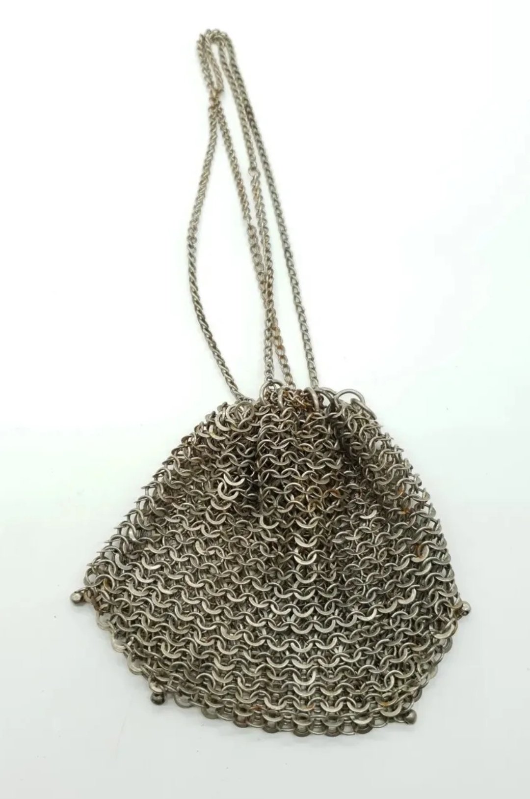 Antique Steel Mesh Purse Chainmail Drawstring Evening Bag Heavy 122g - Image 2