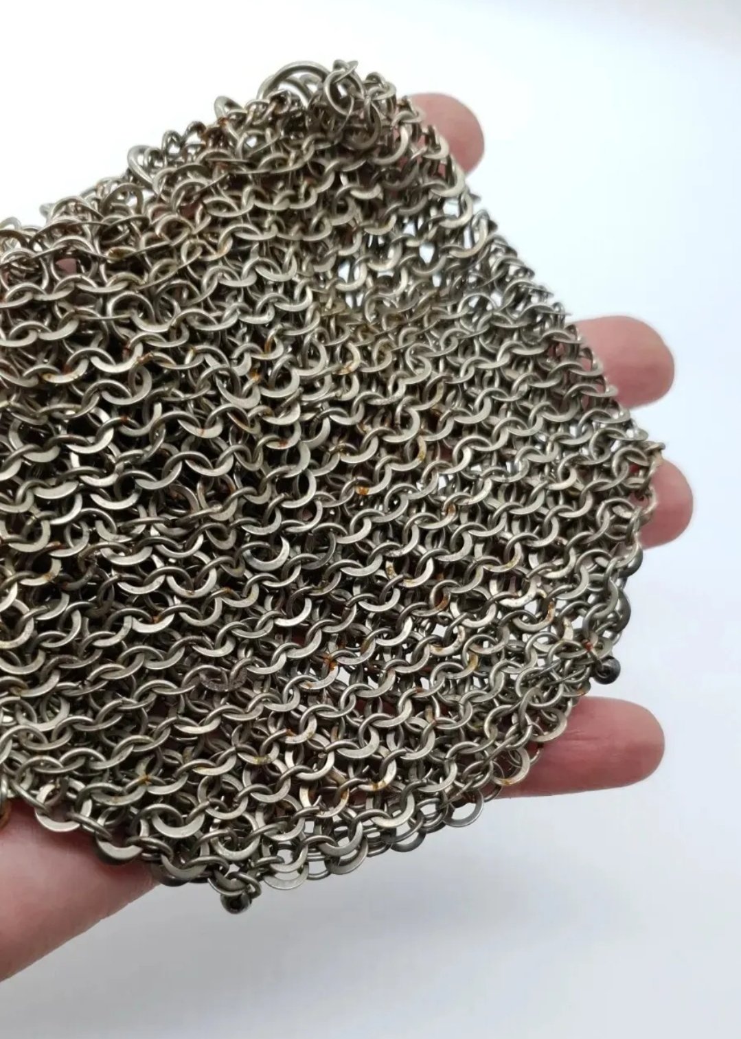 Antique Steel Mesh Purse Chainmail Drawstring Evening Bag Heavy 122g - Image 3