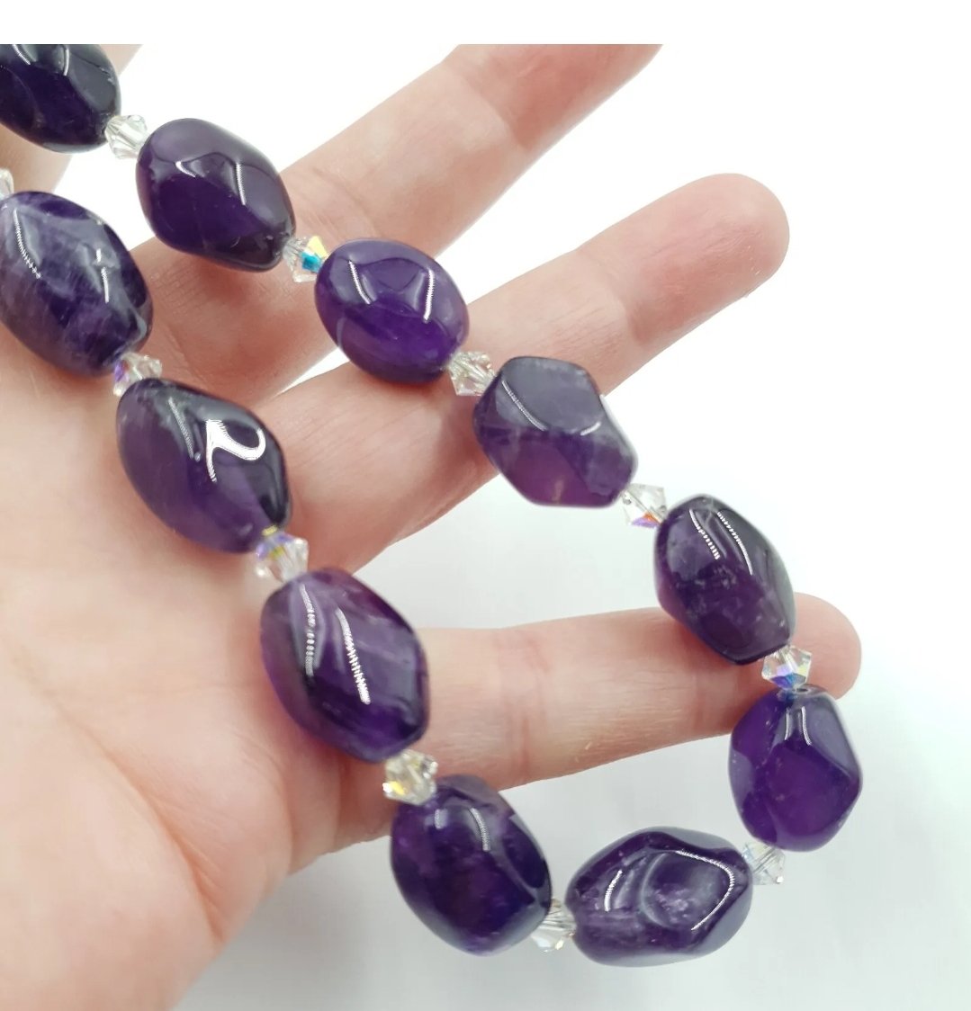 Amethyst Necklace Large Polished Beads with Sterling Clasp - Image 3