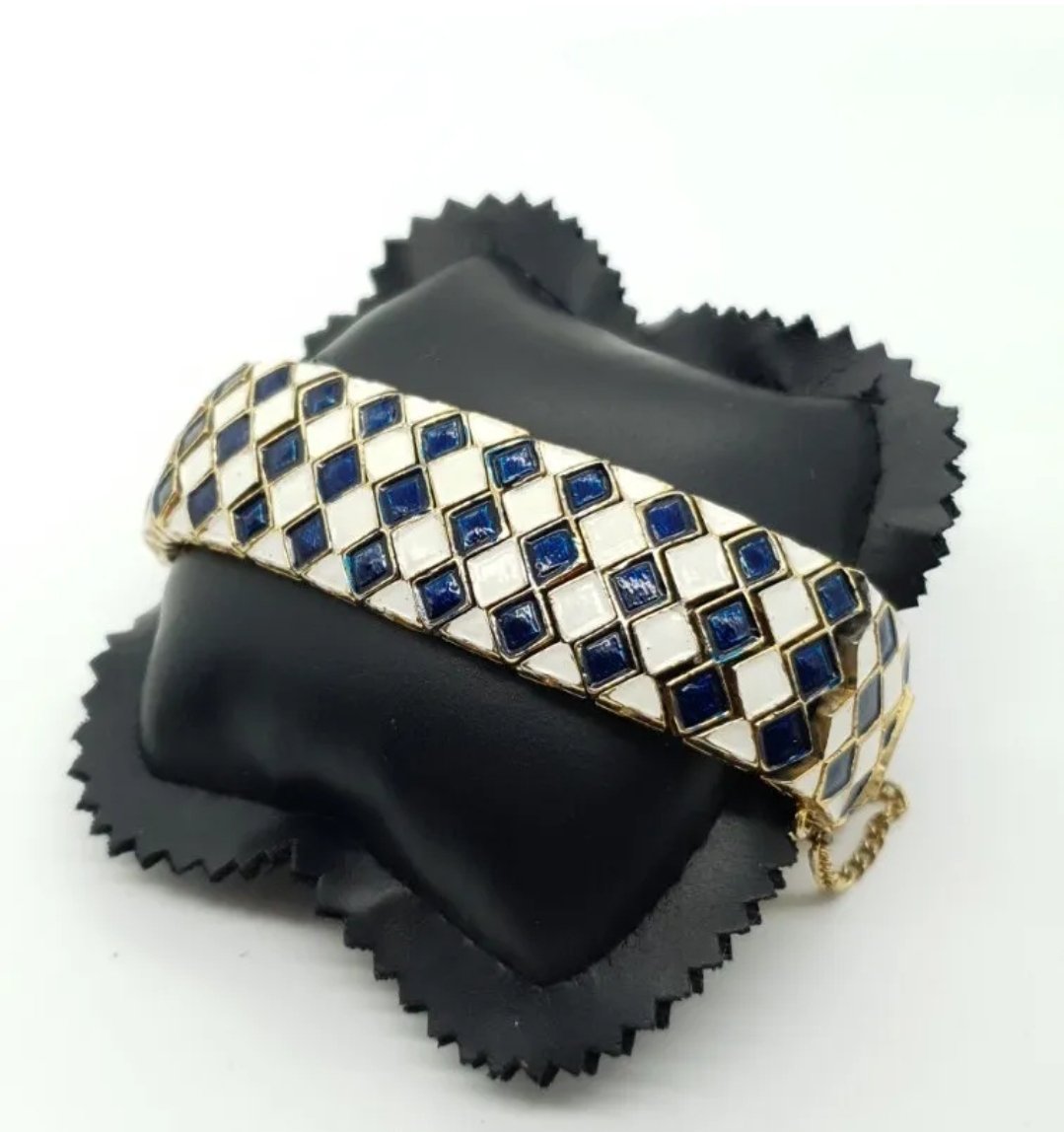 Sphinx Blue & White Enamel Articulated Bracelet