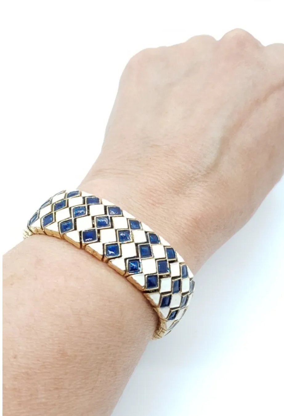 Sphinx Blue & White Enamel Articulated Bracelet - Image 2