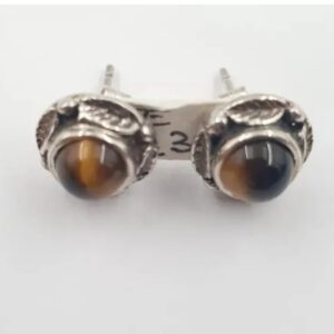 Tigers Eye Stud Earrings Sterling Silver