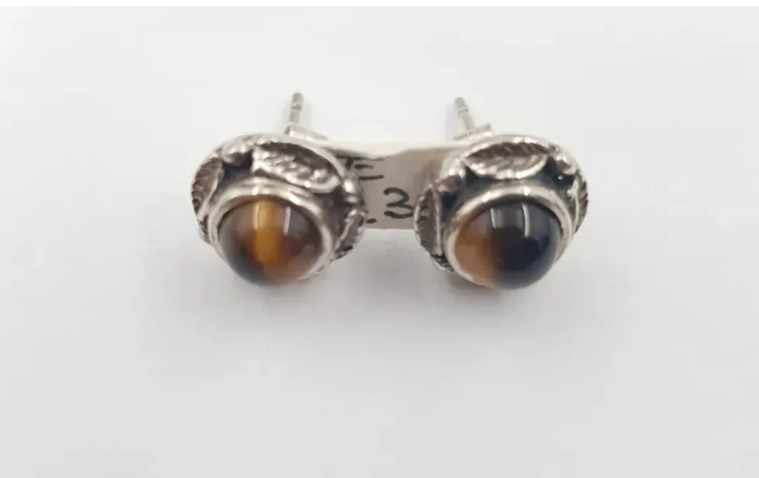 Tigers Eye Stud Earrings Sterling Silver
