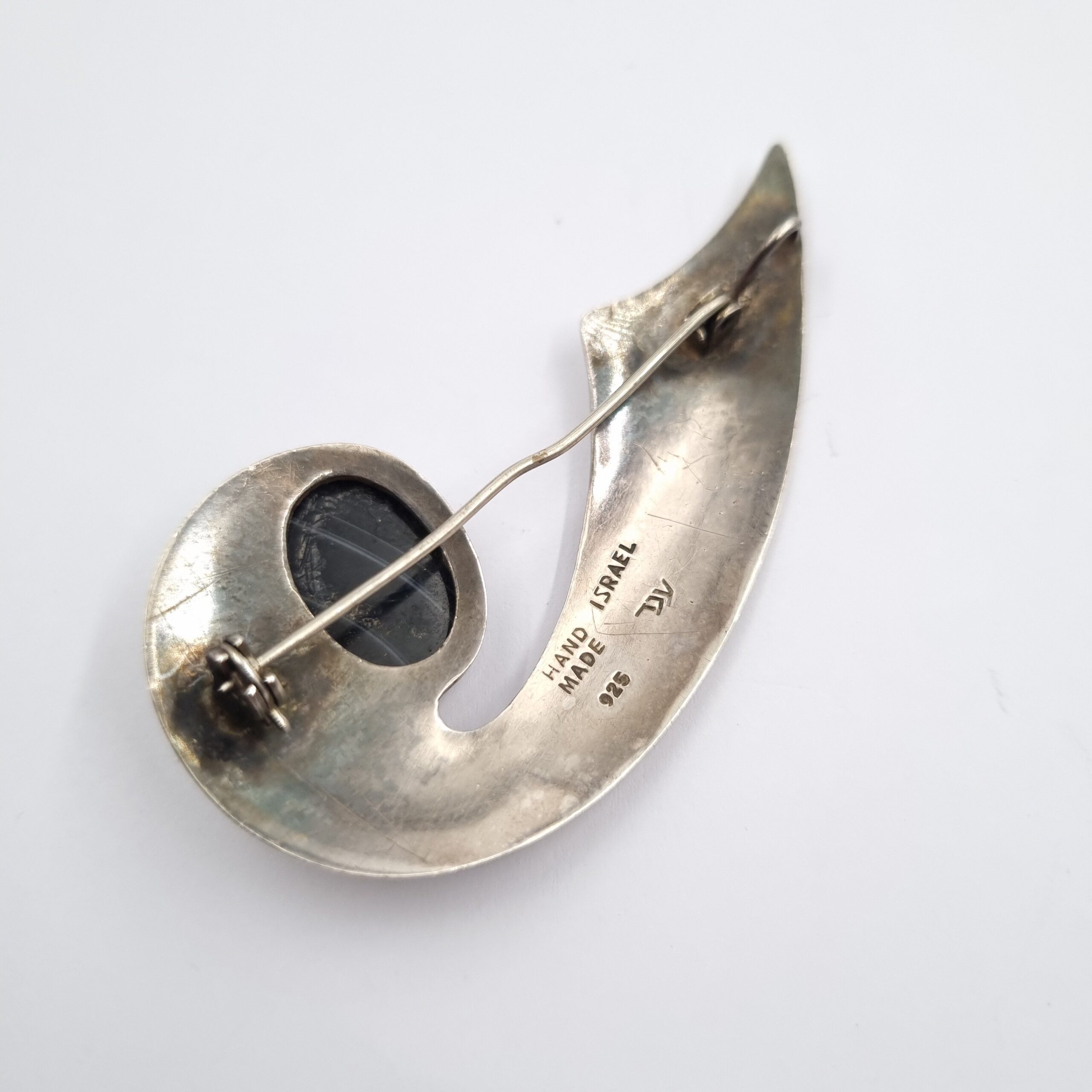 Modernist Silver Agate Brooch made in Israel c1960s Signed - Image 2