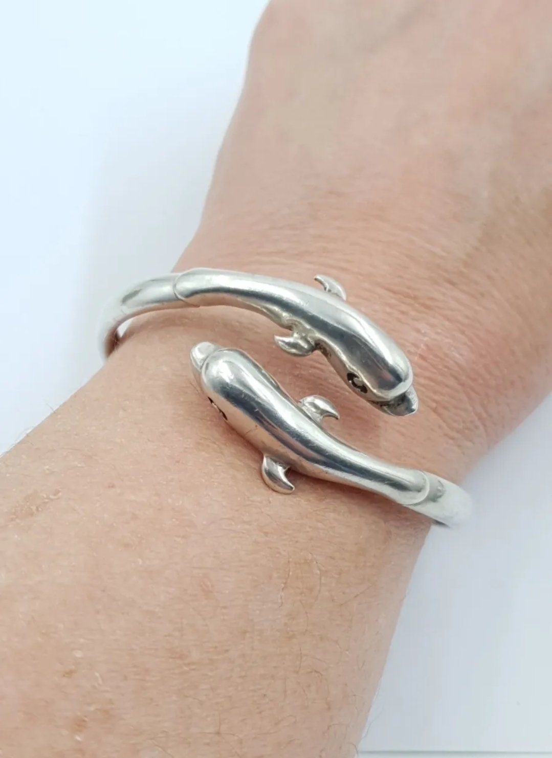 Silver Dolphin Cuff Bangle in Sterling Silver.
