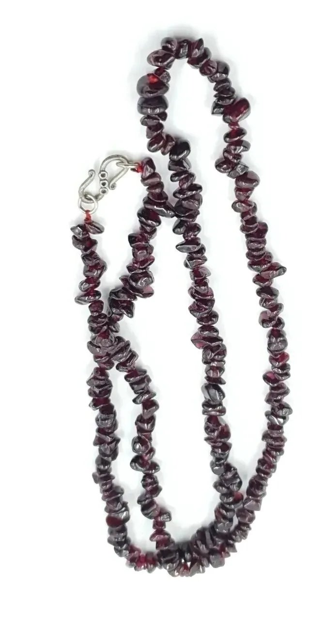 Long Garnet Necklace with Silver