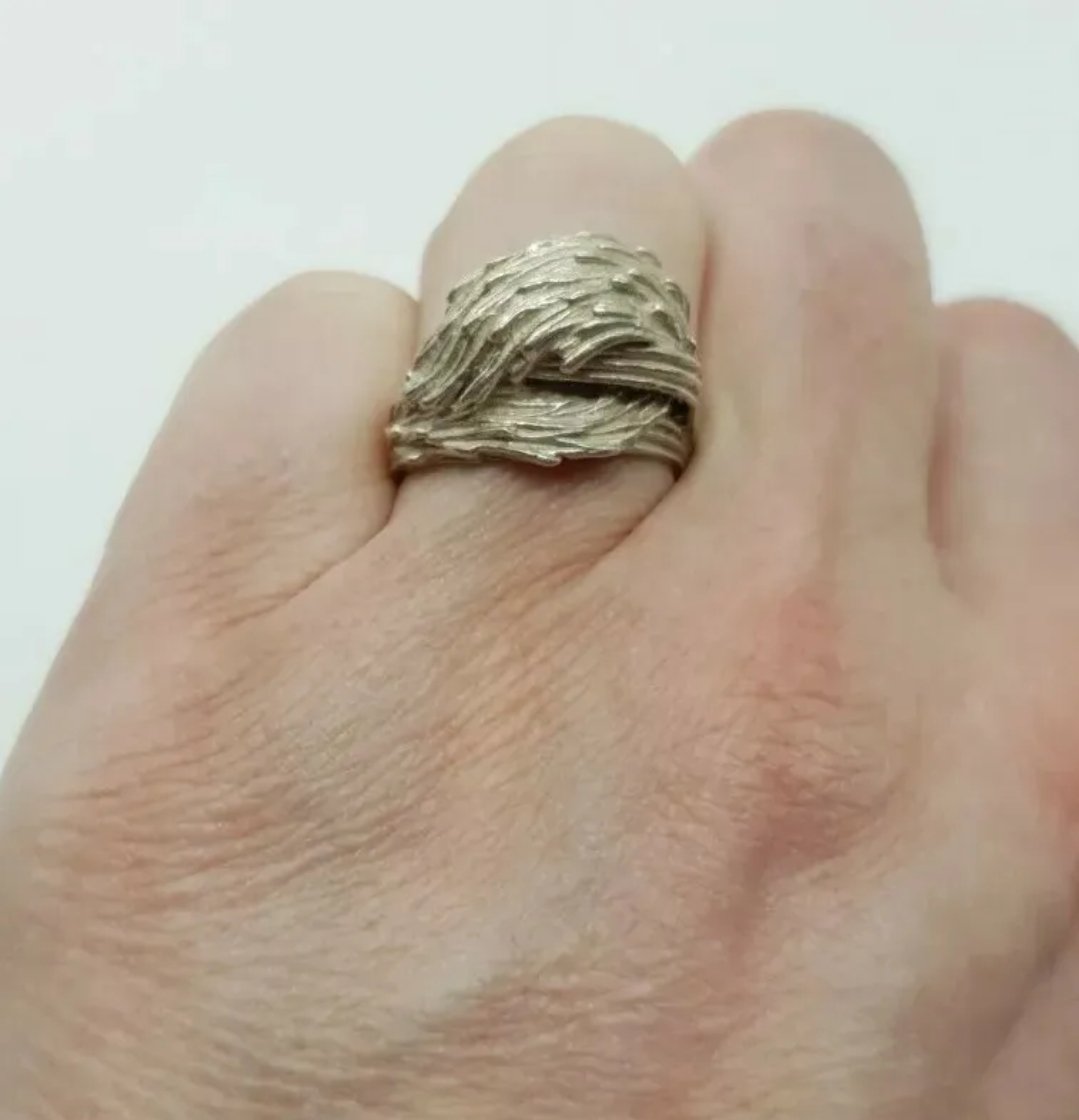 Modernist Silver Ring Feather