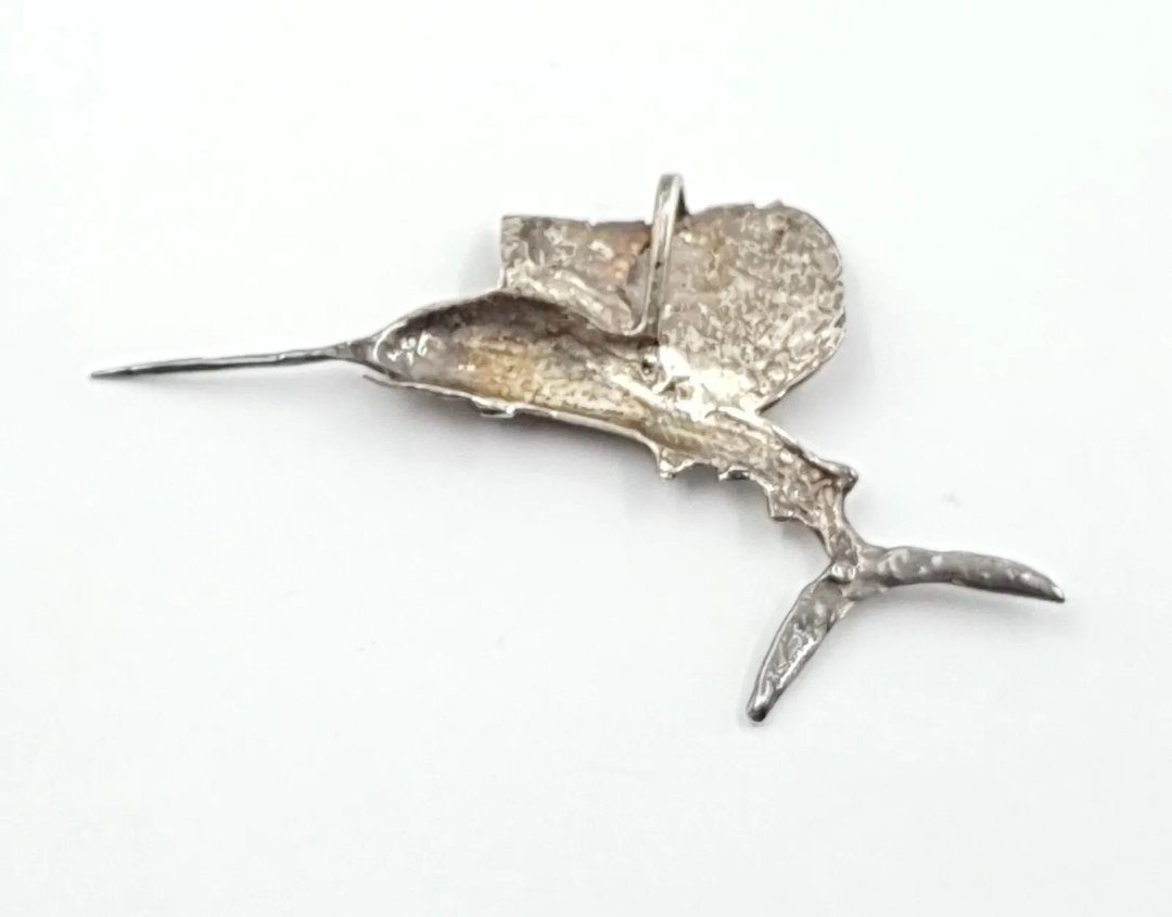 Sterling Silver Sailfish Pendant Big Game Fishing Handmade Vintage - Image 2