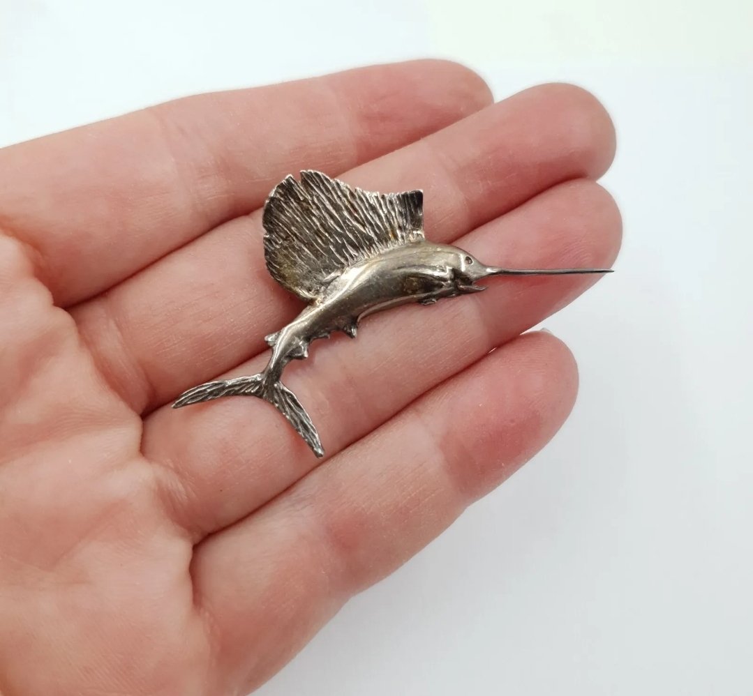Sterling Silver Sailfish Pendant Big Game Fishing Handmade Vintage - Image 3