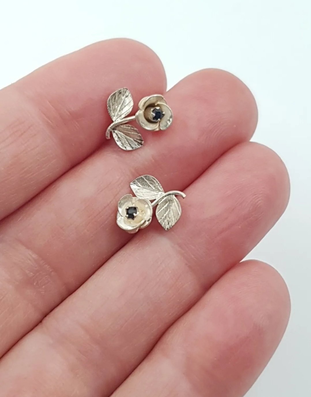 Sapphire Rose Stud Earrings Rose in Sterling Silver - Image 2