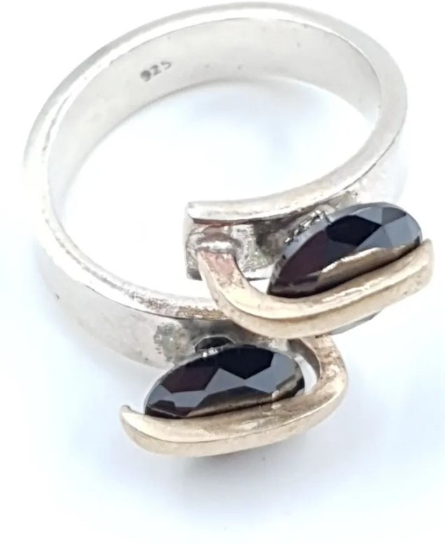 Yzill Ring Twin Alter Ego Black Crystal Adjustable Sterling Silver & Bronze - Image 2