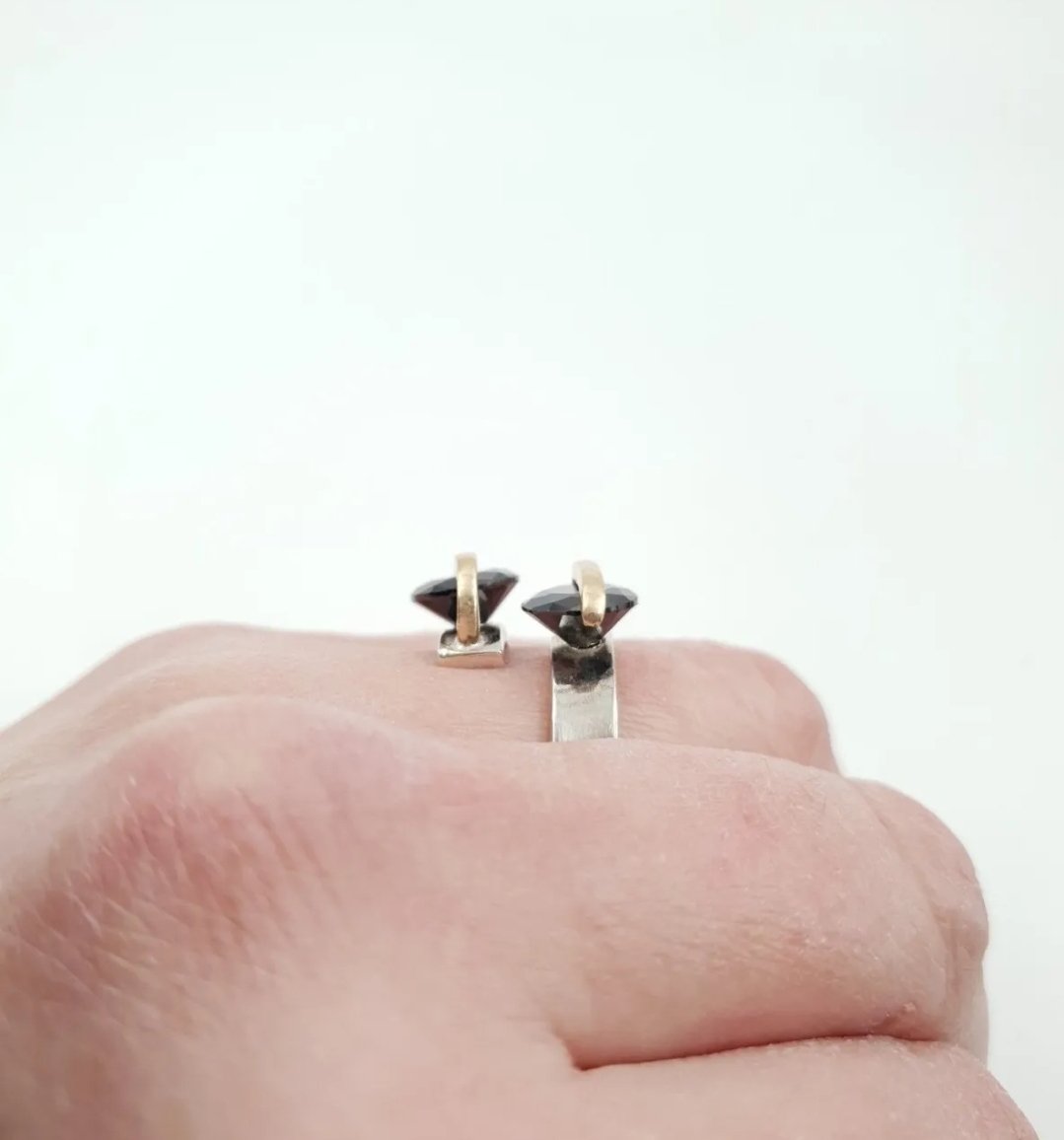 Yzill Ring Twin Alter Ego Black Crystal Adjustable Sterling Silver & Bronze - Image 5