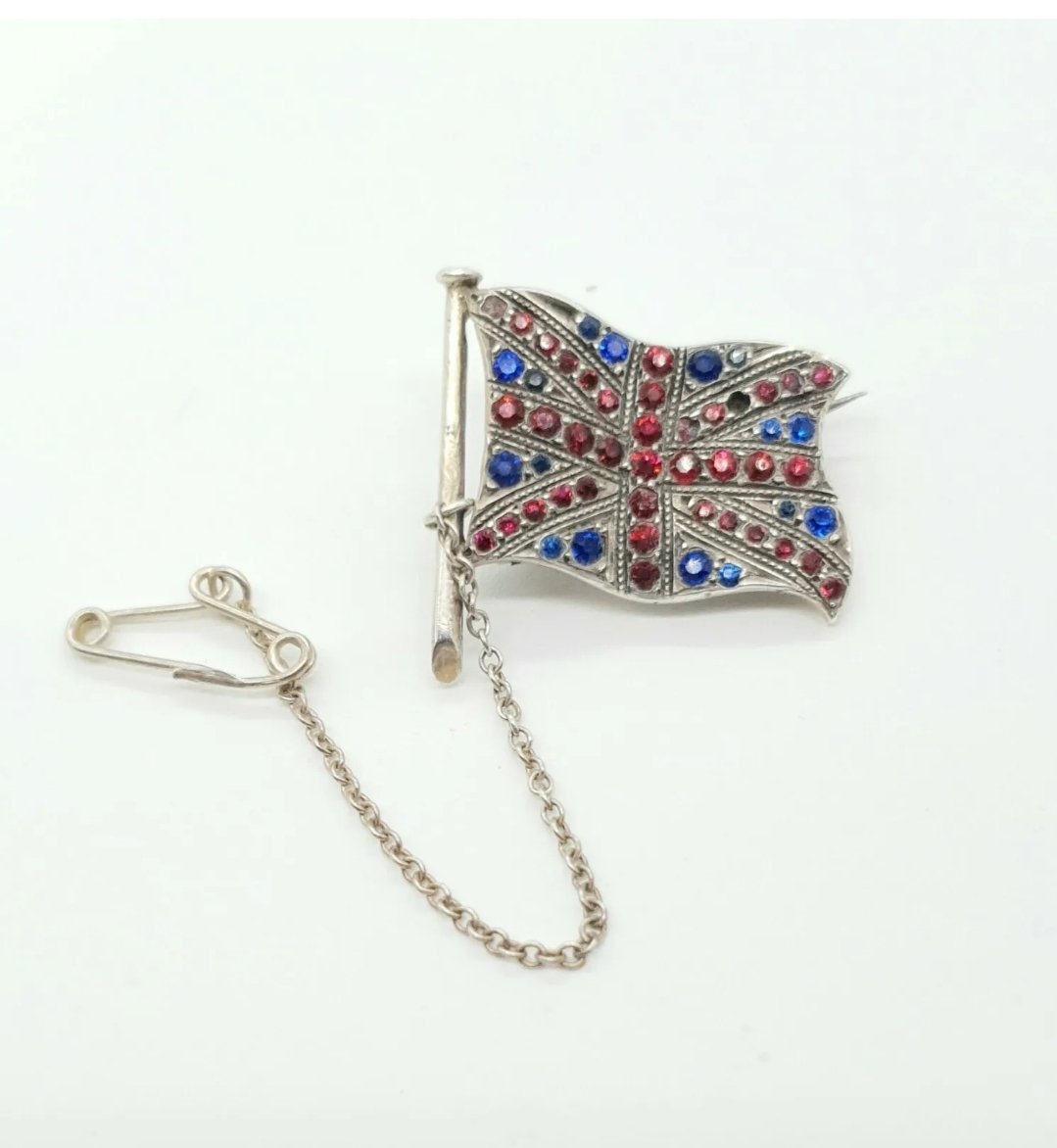 Antique Sterling Silver Union Jack Flag Brooch