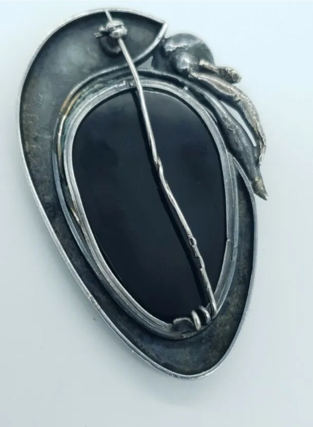 Silver Art Nouveau Brooch & Earrings Set Large Onyx Gdansk Poland Sterling Silver 925 Vintage Clip-on - Image 3